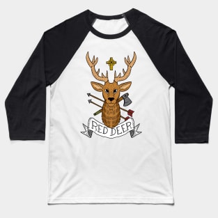 a red deer hunting design with a cross. Baseball T-Shirt